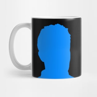 Short haired man looking right after turning blue. Mug